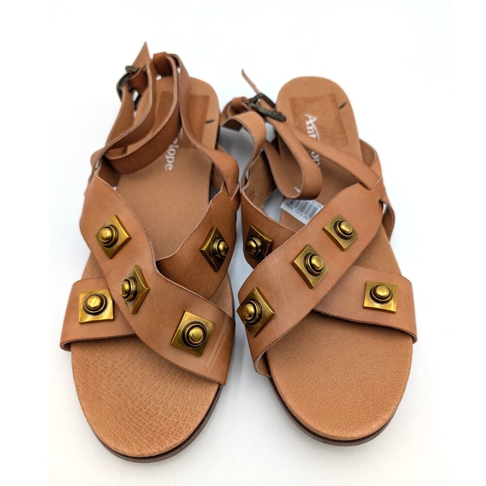 Antelope Reza Stud Block Heel Sandals Women's Tan Leather Size US9 EU39 - Picture 12 of 12